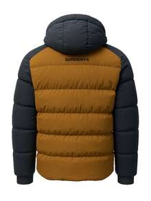 Superdry Men's Sport Puffer Hooded Jacket Navy Brown - Navy colourblock - View 5