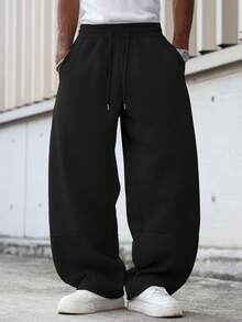 Manfinity Hypemode Men's Casual Solid Color Drawstring Waist Sweatpants Oversized Sweatpants Black Baggy Sweat Pants Men Baggy Streetwear Black Joggers Men Goth Sweatpants