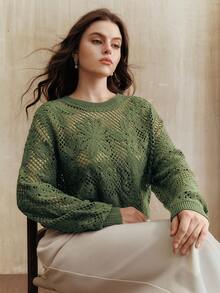 Anewsta 短款不对称花卉钩针披肩 - 綠色 - 查看 6