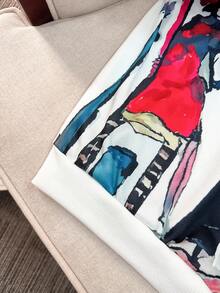 SHEIN 抽象艺术渐变扎染水墨画肖像彩色超宽松圆领秋冬棉服 - 白色 - 查看 5