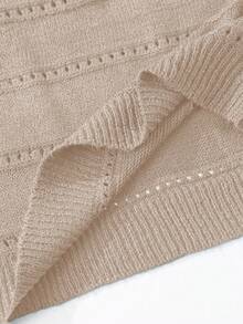 EMERY ROSE Women's Solid Color Boat Neck Dropped Shoulder Long Sleeve Hollow Knit Pullover Sweater, Autumn/Winter - Apricot - View 6