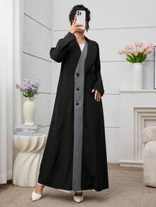 Yasmyna 女士格子拼接通勤时尚独特长袍 - 黑色 - 查看 1