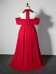 Viva Relle Plus Size Women's Red Christmas Party Long Dress - Burgundy - View 4