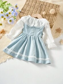 SHEIN 2 Stücke Baby Mädchen Mode Besticktes Süßes Mädchen Langarm Hemd & Jeans Kleid Set