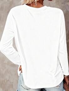 EMERY ROSE Women's Heart & Floral Print Crew Neck Long Sleeve T-Shirt, Valentine's Day - White - View 2