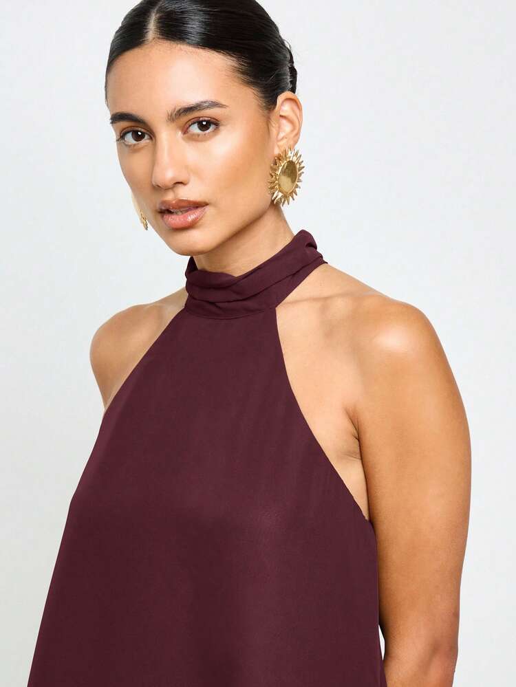 Halterneck Waterfall Asymmetrical Sleeveless Blouse