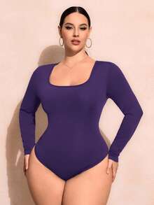 SHEIN SXY Plus Size Women's Solid Color Square Neck Long Sleeve Casual Bodysuit/Fall/Winter