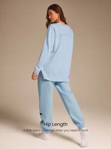 GLOWMODE Top à manches longues en coton Pima doux et extensible, col en V, longueur hanches, pour l'automne et l'hiver. Tenue décontractée quotidienne - Bleu ciel - Voir 5