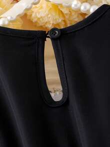 SHEIN Elladie kids Young Girl Cute White Lace Trim Long Sleeve Comfortable Black Autumn/Winter Dress - Black - View 6