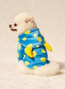 1 件宠物猫狗通用黄色圆点印花毛绒温暖舒适小怪物角色扮演狗连帽运动衫，PETSIN 原创设计 - 彩色 - 查看 4