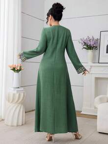 Al Najma Embroidered Lace Patchwork Elegant Modest Long Sleeve Dress