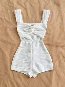 Soleia WYWH 女士度假针织条纹扭结前襟心形领露背连体裤 - 白色 - 查看 3