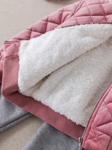 PrepCrw 1pc Young Girl Elegant College Style Casual Urban White Faux Fur Collar Pink Argyle Pattern Long Sleeve Winter Coat, Suitable For Outings, Gatherings, Back To School, Autumn/Winter