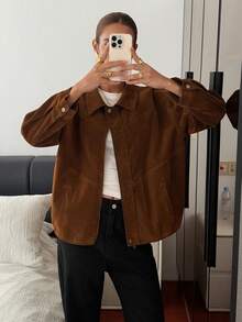 DAZY Thick Flocked Jacket Coat For Women, Loose Casual Hong Kong Style Outerwear, Autumn/Winter - Brown - View 5