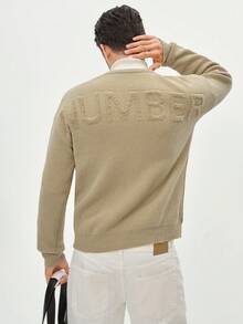 Manfinity CasualKnits Áo len dài tay cổ tròn họa tiết chữ thường dành cho nam, mùa thu/đông - Vàng nhạt - Xem 6