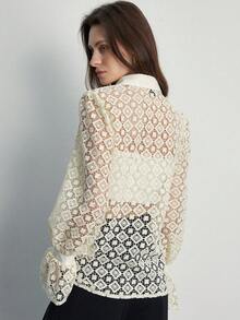 2026 Modichic Camisa de manga larga con bordado calado, de estilo ligero y lujoso, de estilo europeo y americano, para otoño/invierno - Beis - Ver 4