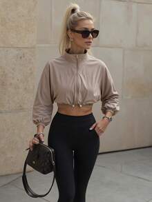 Innovista Woman Loose Fit Athletic Baggy Sports Jacket Workout Cropped Zip Up Fitness Clothes Casual Tops Running Daily Athleisure Office To Court Brunch To Gym Oversized Exercise Suit Biker Lightweight HIIT Training Comfort Movement Cycling Outdoor Exercise Fall Casual  Tops Utilitarian Chic