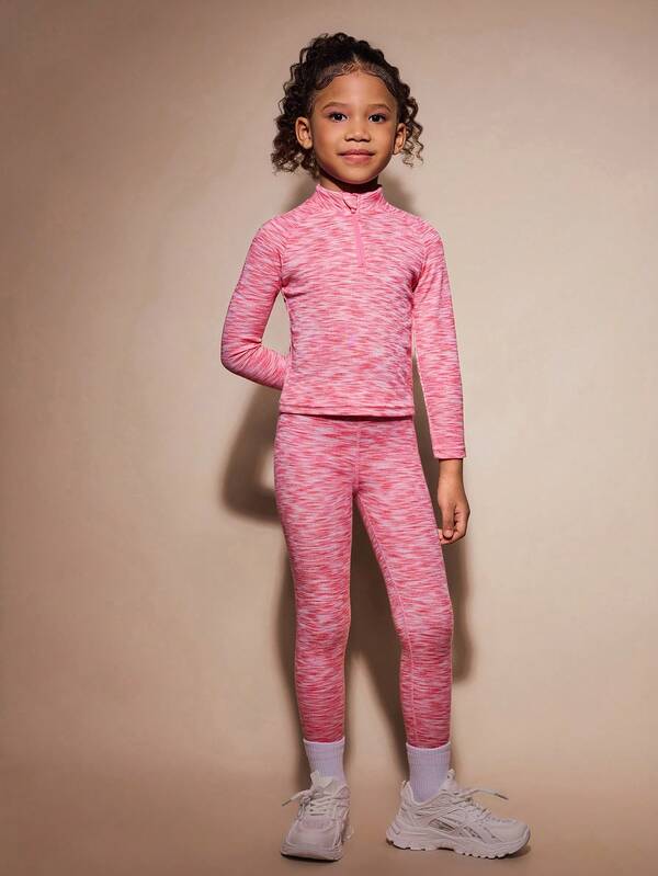 SHEIN 2pcs/Set Young Girls Pink Fitted Sports Outfit, Zip-Up Hoodie Top Paired With Slim Fit Pants, Suitable For Home Workout, Outdoor Jogging, Fitness, All Seasons