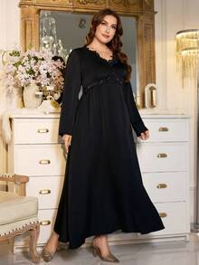 Modelyn Plus Size Women Elegant Cinched Waist Casual Dress - Black - View 3