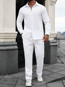 Manfinity Homme 男士单排扣白色长款纹理衬衫和长裤休闲套装 男士两件套 白色男士套装 开襟针织衬衫 男士白色长袖长裤休闲纹理衬衫套装 - 衬衫带领和纽扣 - 独特的面料纹理和设计 - 舒适的面料 - 适合冬季、夏季、秋季和冬季穿着 - 适合各种休闲和节日场合 - 万圣节和其他节日送给家人和朋友的最佳礼物 - 白色 - 查看 5