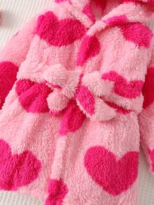 Cozy Pixies Halat de baie pentru bebeluși cu glugă, mânecă lungă și talie lungă, model de ursuleț cu desene animate, căptușit termic, pentru fetițe - Baby Pink - Vizualizare 5