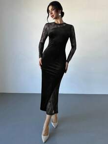 Firerie فستان طويل الأكمام من الدانتيل والمخمل الأرجواني الأنيق والفاخر والرومانسي والراقي، مناسب للمناسبات والحفلات والسهرات والاستخدام اليومي، خاص بالأعياد والعطلات الجديدة