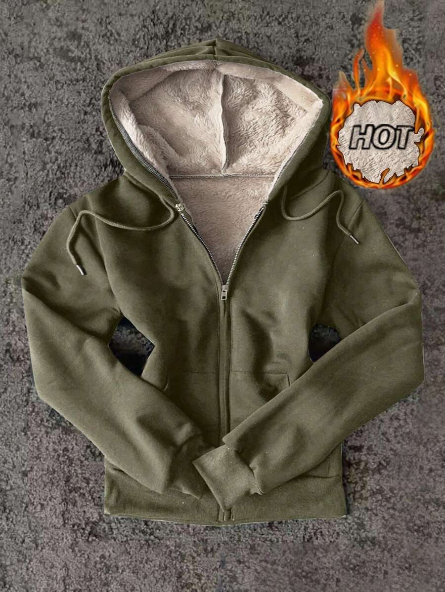 New Solid Color Zipper Hooded Casual Women Jacket Sweatshirt - Dark Green - View 1