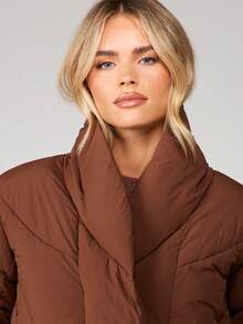 MISSGUIDED Cropped Puffer Jacket With Quilted Design Winter Outerwear Stand Collar Zip Closure - Coffee Brown - View 4