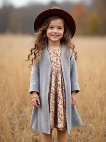 SHEIN Young Girl Solid Color Casual Long Cardigan Sweater - Grey - View 3