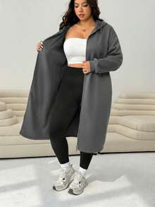 Solflare 大码女式深灰色休闲秋冬拉链抽绳连帽夹克 - 深灰色 - 查看 6