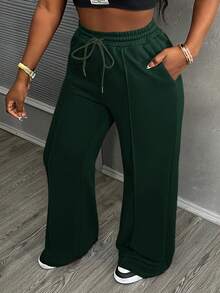 Slaydiva Women's Casual Drawstring Pocket Loose Pants - Dark Green - View 3