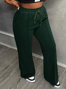Slaydiva Women's Casual Drawstring Pocket Loose Pants - Dark Green - View 5