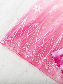 SHEIN Elladie kids Young Girl's Fashionable 2 Pieces Set: Long Sleeve Princess Dress + Mesh Cape Cloak, Suitable For Spring & Autumn - Pink - View 8