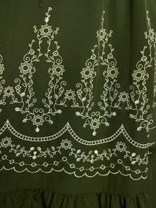 ROMWE Avant Vestido Midi Casual Feminino Sem Mangas com Decoração de Aplique e Design de Amarração - Verde - Visão 8