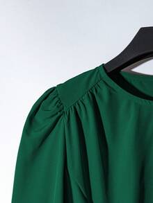 Franclia Vestido elegante de mujer de unicolor con cuello redondo, volantes y manga larga - Verde Oscuro - Ver 5