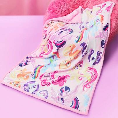 My Little Pony X SHEIN 1Pc Rainbow Cartoon Printed Flannel Thickened Blanket, A-Side Flannel B-Side Lamb Fleece, Double-Side Plush Material, Soft And Warm, Not Easy To Lose Hair, Various Sizes, Sofa, Bed, Lunch Break Twilight Sparkle/Rainbow Dash/Pinkie Pie/Applejack/Fluttershy/Rarity,Gift Ideas