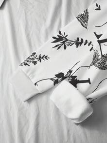 SHEIN LUNE sweat-shirt décontracté pour femmes à col rond avec imprimé graphique, motif de lettres et de feuilles/branches, manches longues, convient pour l'extérieur, les courses, l'automne/l'hiver - Multicolore - Voir 3