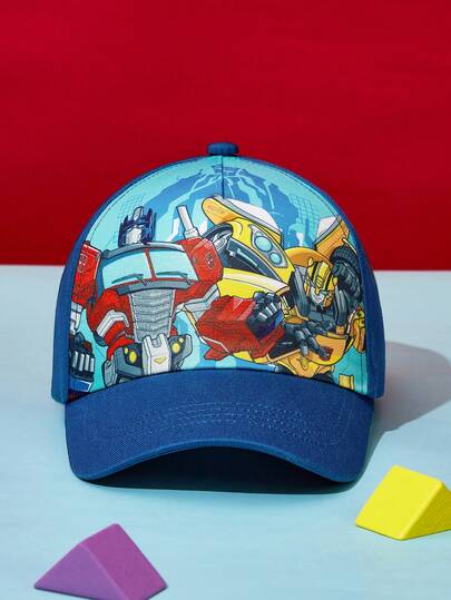 Transformers X SHEIN Cute Children Boys Blue Cartoon Cat Sunscreen Baseball Cap Breathable And Comfortable Cap Sun Hat, Suitable For Outdoor Activities,Gift Ideas
