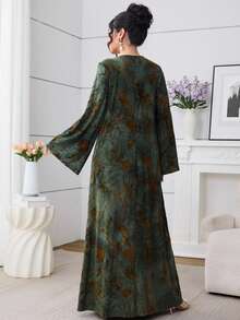 Al Najma 橄榄绿系带领针织提花宽松连衣裙 - 彩色 - 查看 5