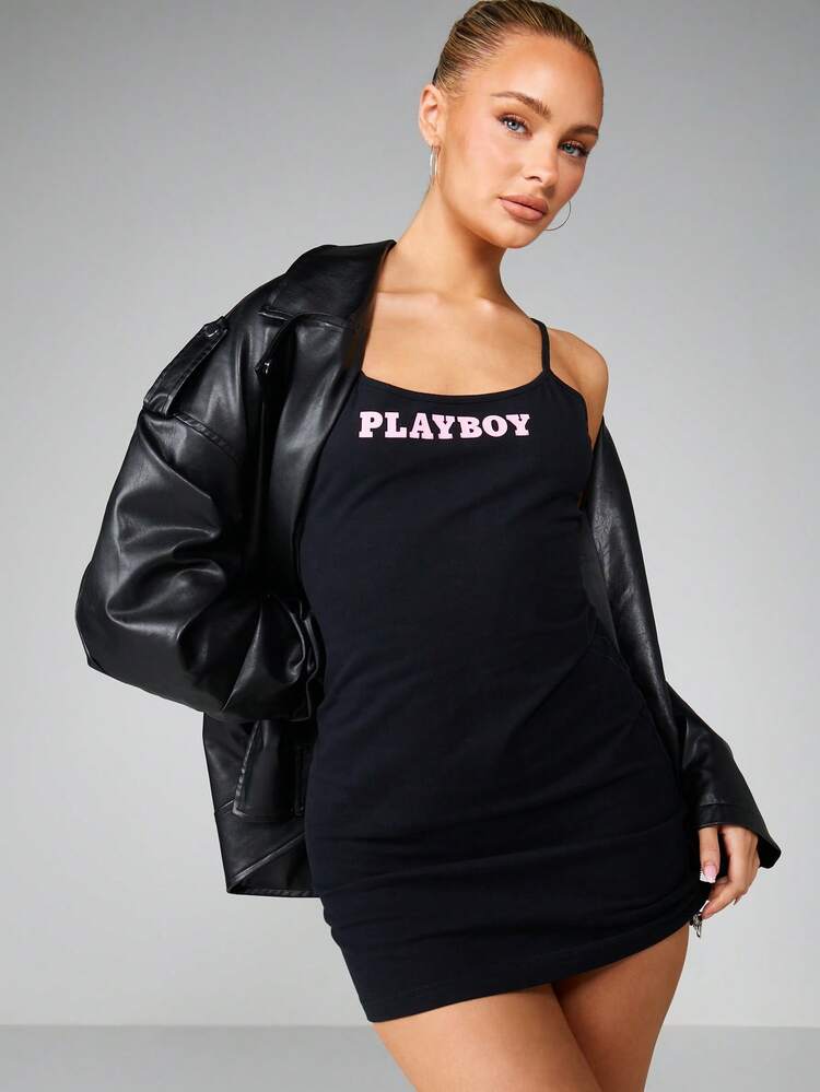 Missguided x Playboy Abito da notte mini con scollo a barca e stampa del logo