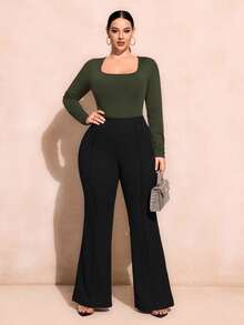SHEIN SXY Plus Size Solid Color Casual Long Sleeve Bodysuit, Autumn