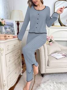 Women's Casual Fleece Long Sleeve Top And Pants Lounge Set, Autumn/Winter, Cozy - Blue - View 6