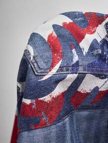 ROMWE MEN Street Life Jeans casuales rectos y holgados con estampado geométrico en el bolsillo para hombres - Azul - Ver 7