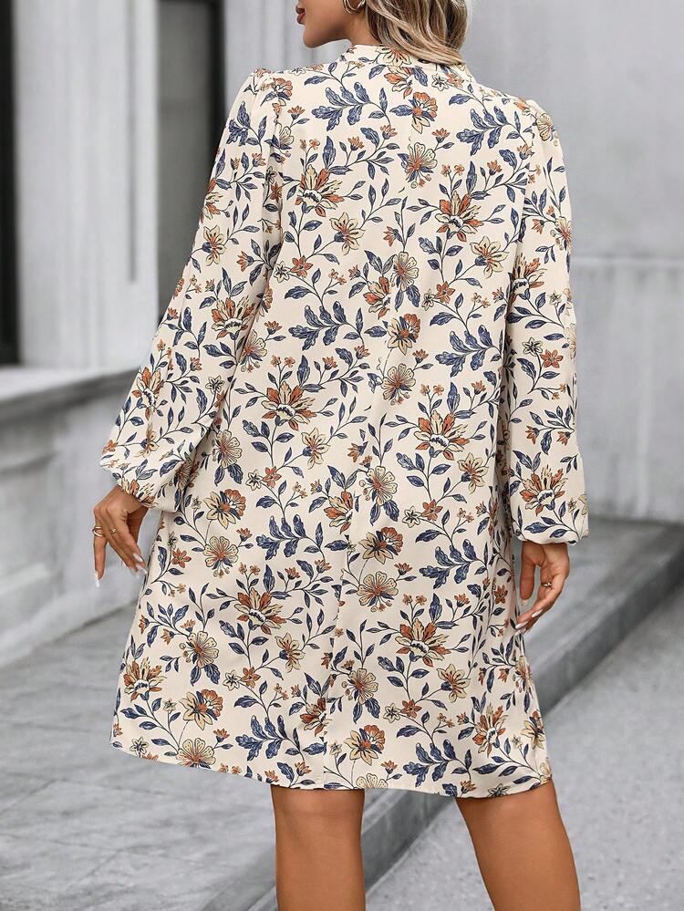 Vestido Casual Solto de Manga Longa com Estampa para Mulheres, Uso Diário