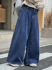 DAZY 少女褶皱阔腿宽松休闲百搭牛仔裤