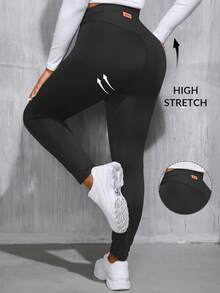 SHEIN Essnce Plus Size Women's Spring And Autumn Leisure Sports High Waist High Elastic Comfortable Black Slim Leggings,Women Bottom,Street Wear,Curve Pants,Basics Pants,Fall Outfits,Y2k Pants
