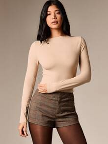 AiiRZ Long Sleeve Boat Neck Top Fall Winter Essential Pullover Fitted Basic Tee Autumn Layering Piece - Grey - View 1