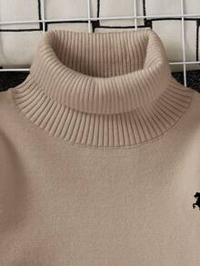 1pc Young Boys' Casual Comfortable Solid Color Versatile Loose Fit Turtleneck Sweater, Can Be Worn As Base Layer Or Outerwear - Khaki - View 5