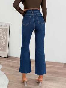 EURMUSE Stretch Cropped High Waist Bootcut Denim Jean Women Jeans High Waist Wide Leg Jeans Jeans Cute Jeans - Dark Wash - View 3