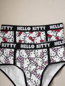 HELLO KITTY AND FRIENDS | SHEIN 女式全印花撞色滚边字母腰带舒适内裤 - 白色 - 查看 6